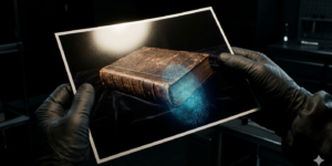 Forensic analysis on a photo of a book reveals a thumb print