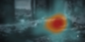 Blurred forest scene with a heat map overlay showing where something has been possibility modified