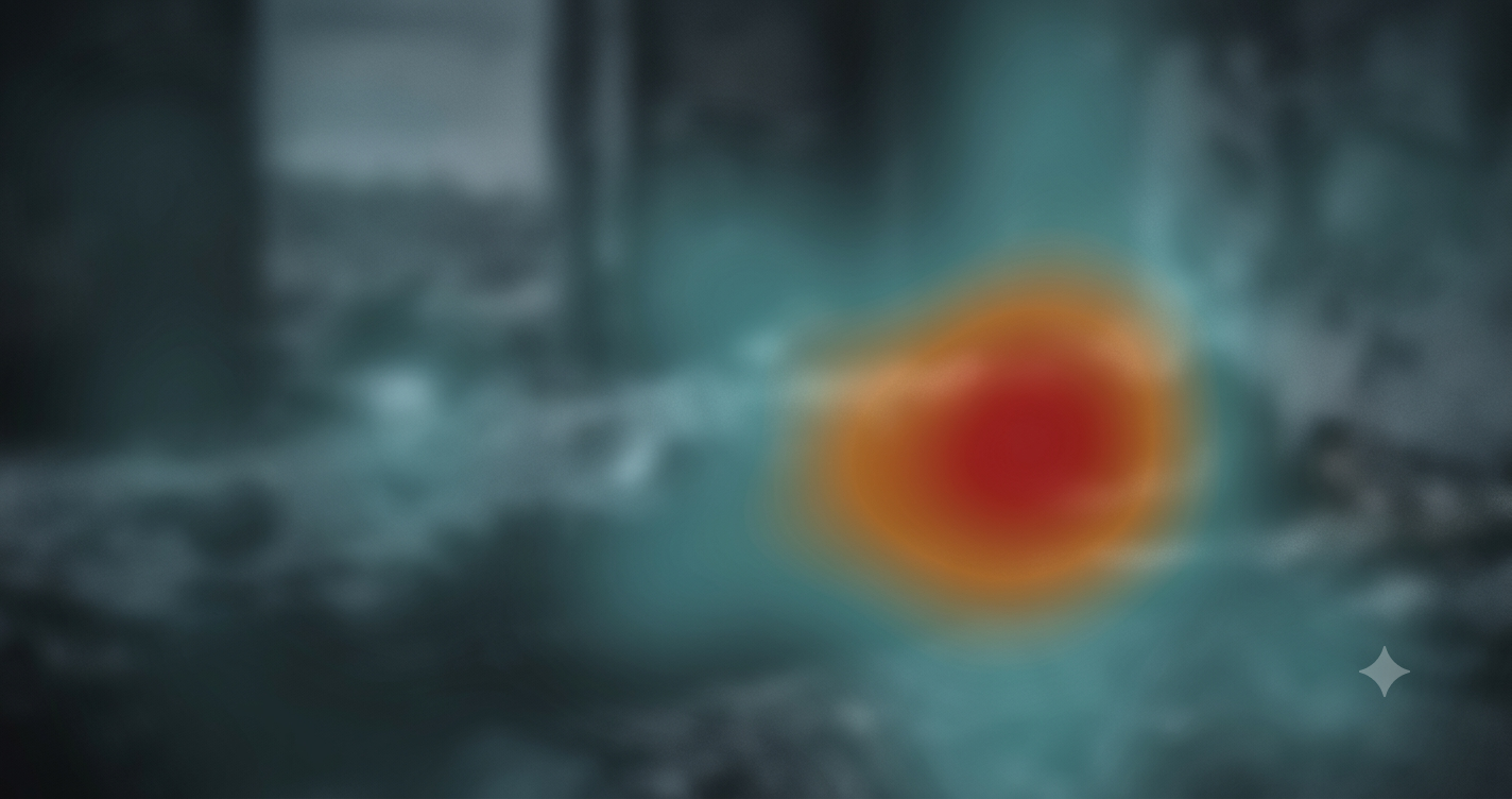 Blurred forest scene with a heat map overlay showing where something has been possibility modified