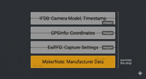 Showing a crude overview of what an exif structure looks like with the makernote embedded