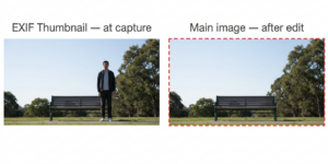 Photo shows LHS and RHS where LHS has person standing in photo and RHS has person missing