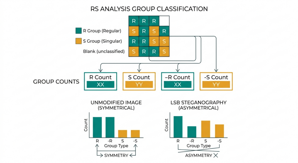 Technical diagram showing the RS method of stego detection