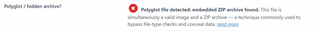 snapWONDERS message for polyglot zip detection message