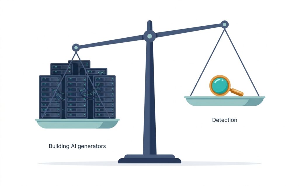 A scale representing the challenges of building ai verses ai detection